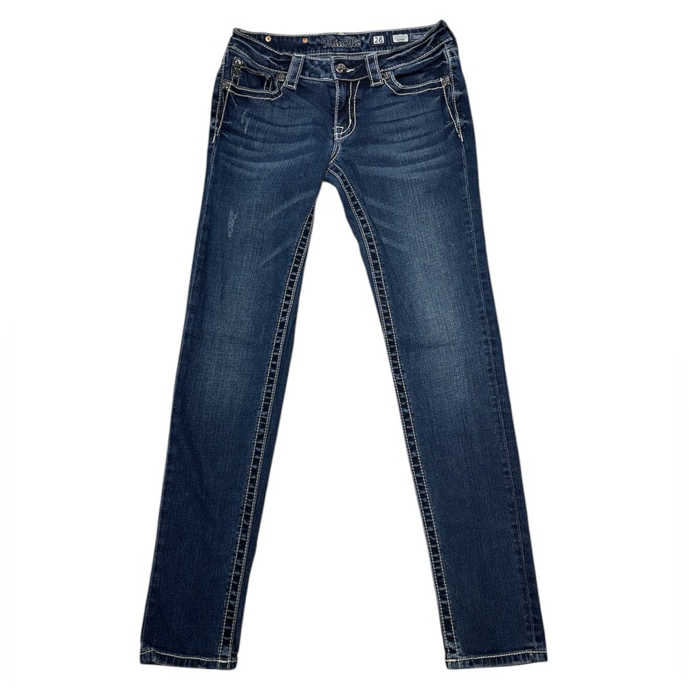 Miss Me Women's Skinny JS 400952 Rhinestone Blue Denim Jeans Size 28 Black Patch